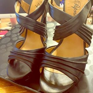 Stiletto black strappy heels